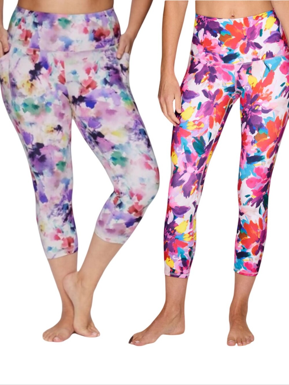 2 Pairs RBX Multicolor Floral / Watercolor Capri Leggings Size Small